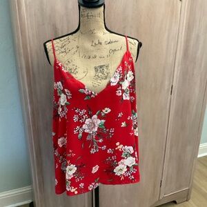 Socialite Scalloped V-Neck Cami Lined Floral red floral adjustable office siren